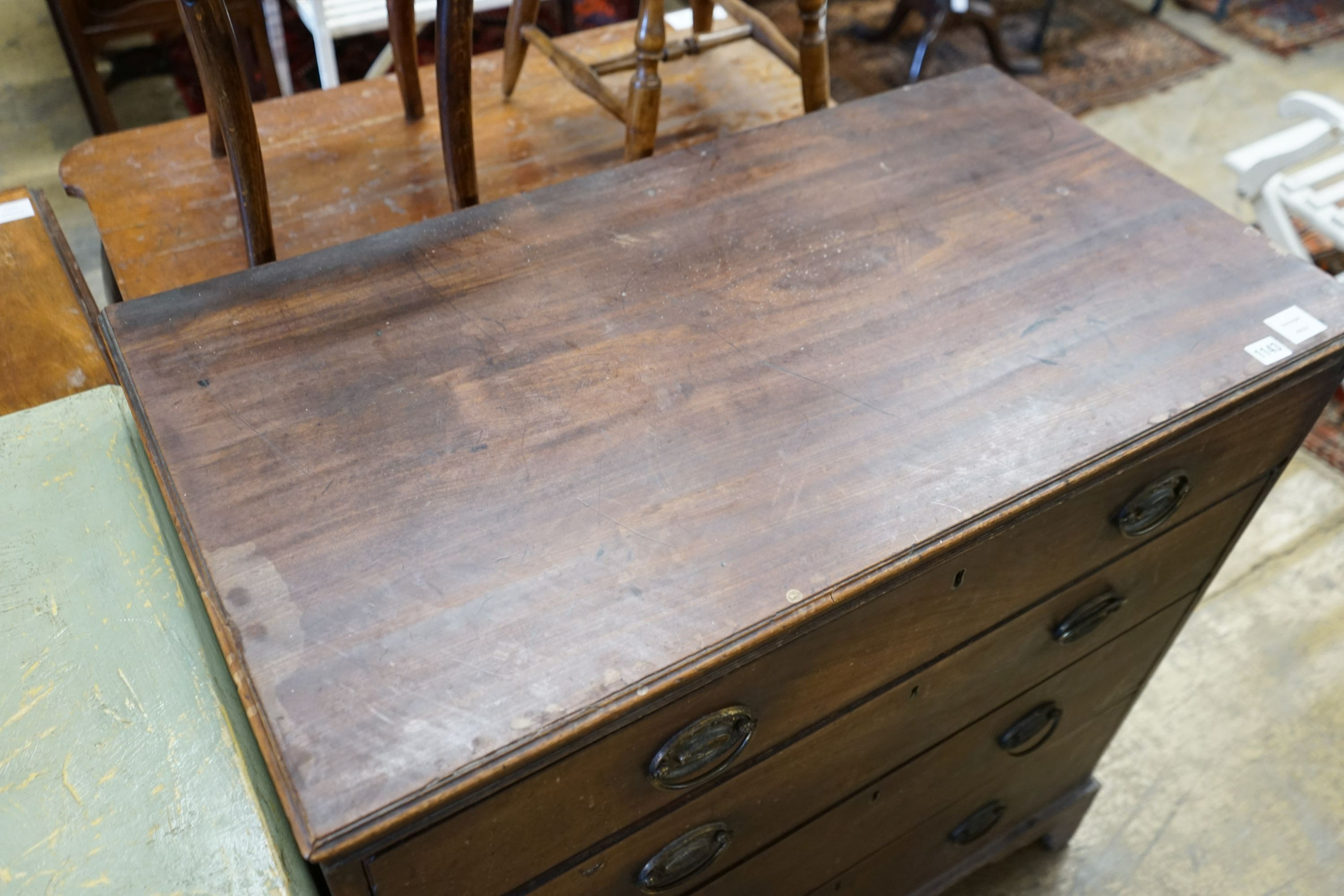 A George III mahogany chest of four drawers, width 91cm depth 49cm height 94cm